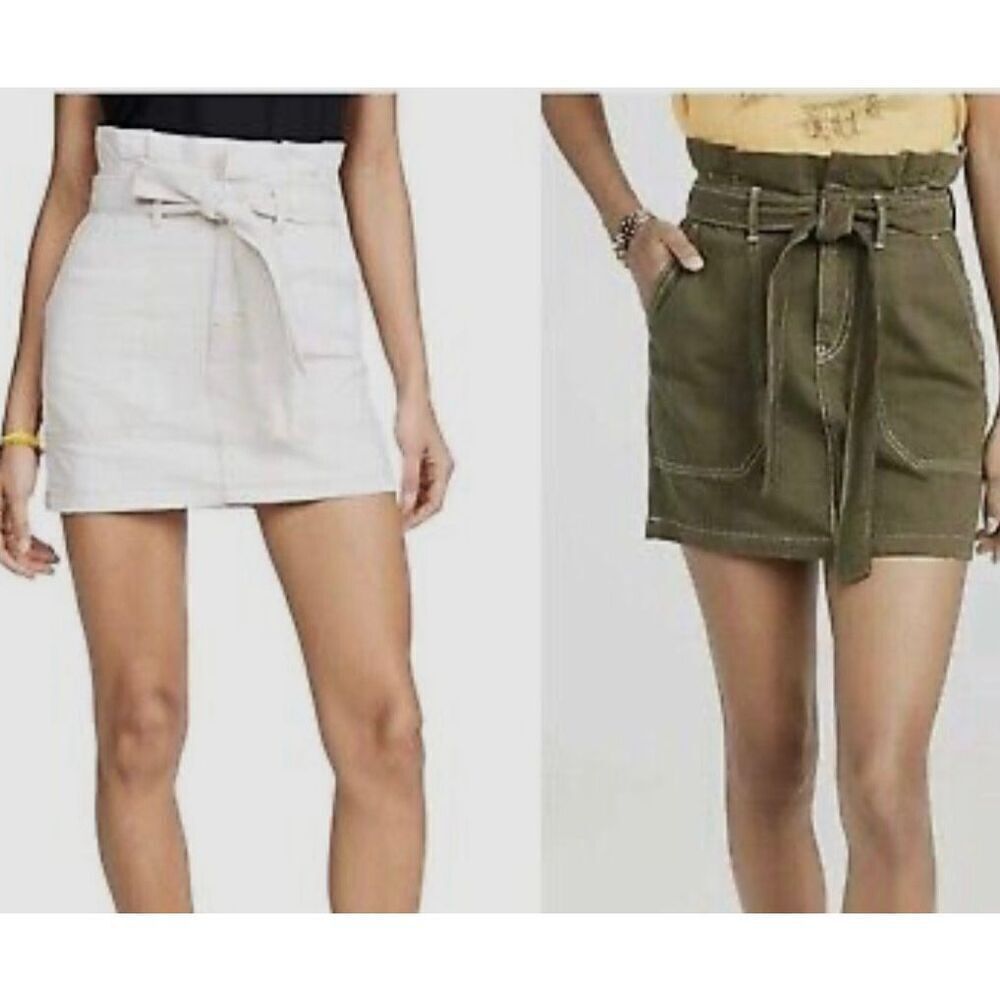 Free People ecru paperbag denim waist skirt size 10 - Picture 10 of 10